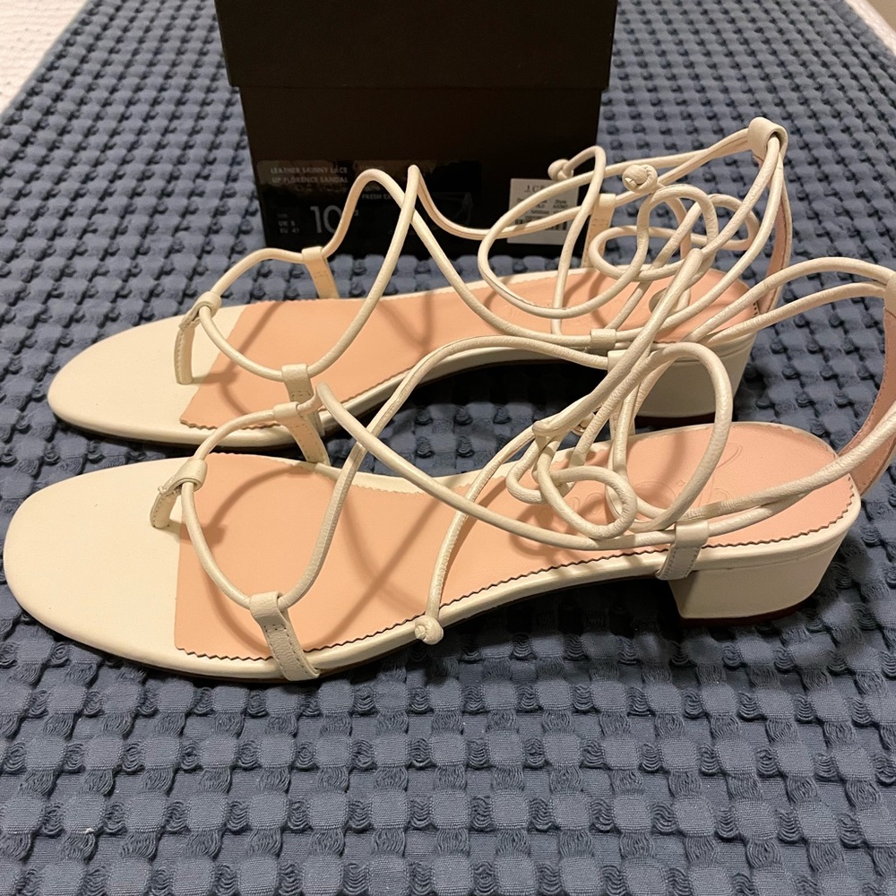 J CREW Leather Skinny Lace-Up Florence Sandal. 10 1/2 Fresh Cream NEW IN BOX